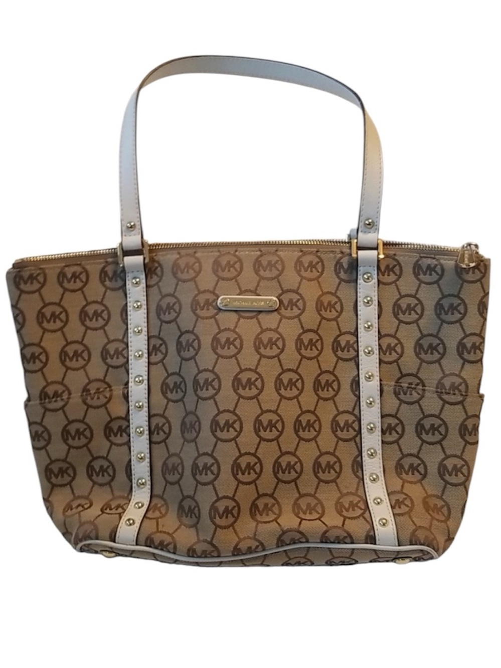 RARE Michael Kors Jet Set Monogrammed Canvas Purse Y2K Tote Like New Studded